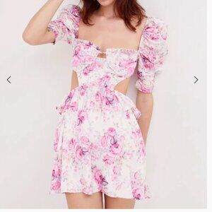 For Love & Lemons White and Pink Floral Lucia Mini Dress Size S